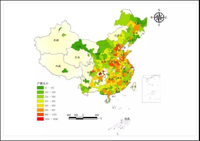 图13 我国地级市年末人口分布图(数据来源:中国城市统计年鉴)